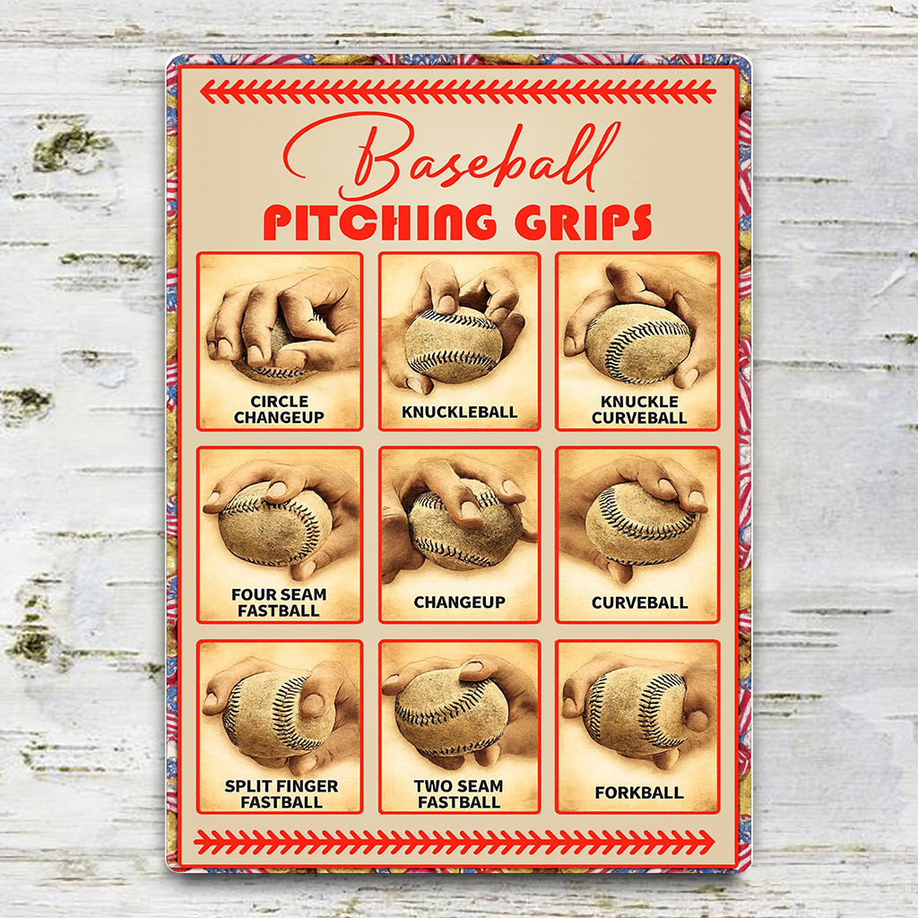 Boys Baseball Gifts Baseball Pitching Grips Wall Art Boys Room Decoration Gift for Baseball Enthusiasts Metal Sign