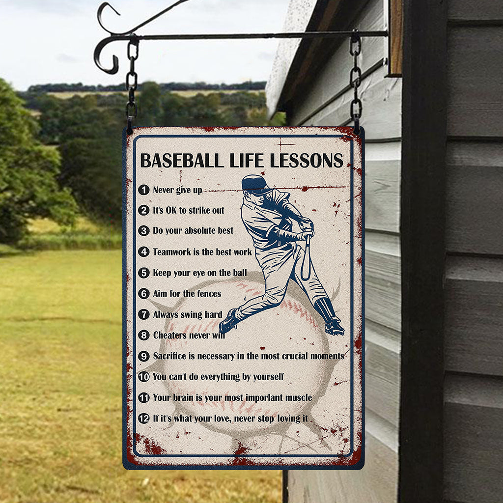 Baseball Life Lessons Never Give Up Wall Art Decor for Boys Room, Senior Night Gifts, Baseball Metal Sign 6