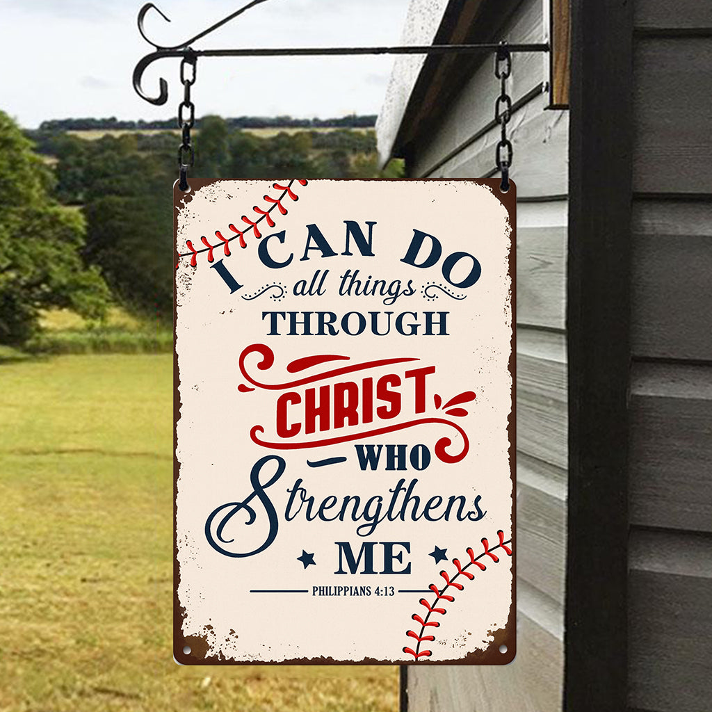 Inspirational Baseball Wall Sign I Can Do All Things Through Christ Baseball Gifts for Boys Room Decor Metal Sign 7