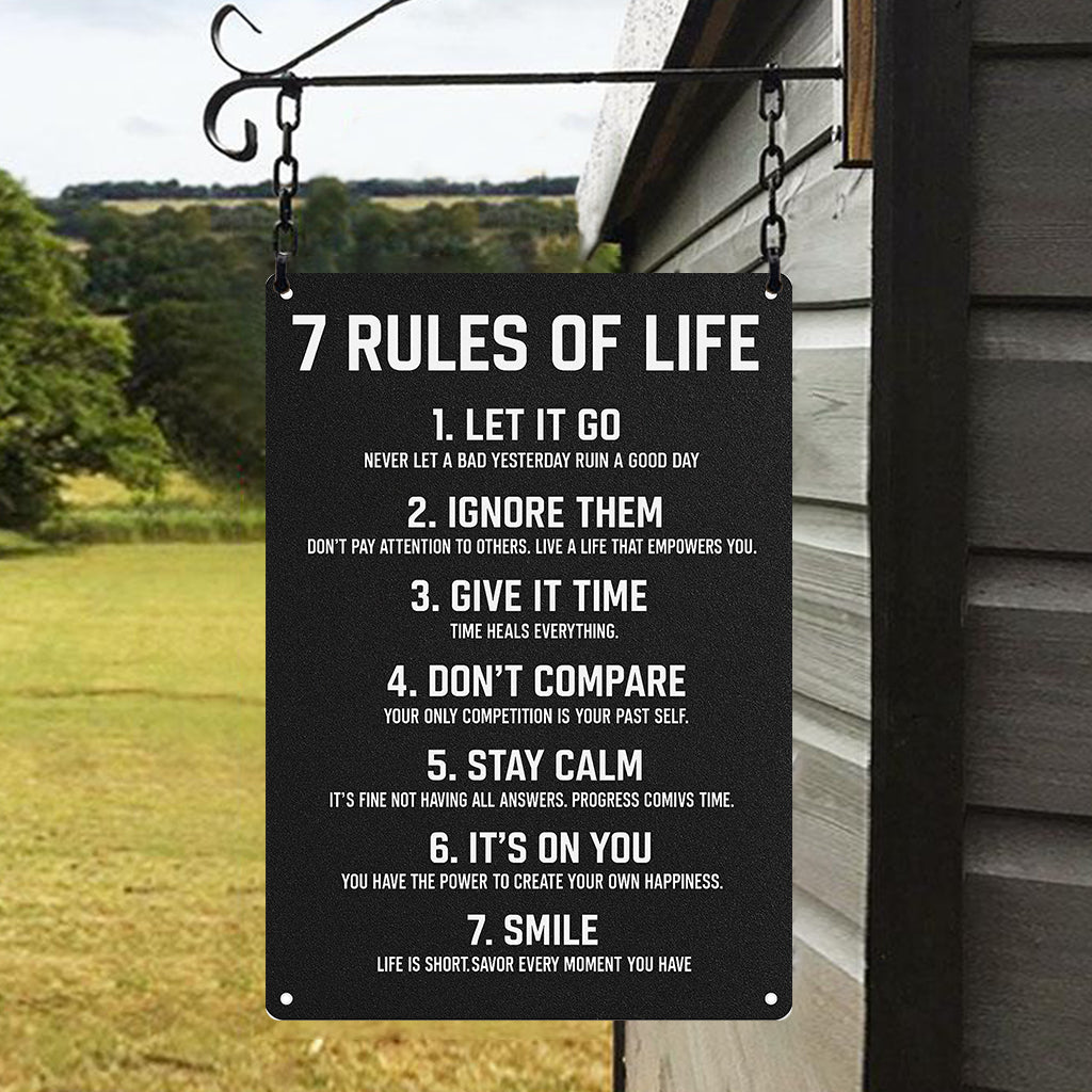 Inspirational Motivational Wall Decor for Teen Bedroom Office Girls Boys 7 Rules of Life Metal Sign