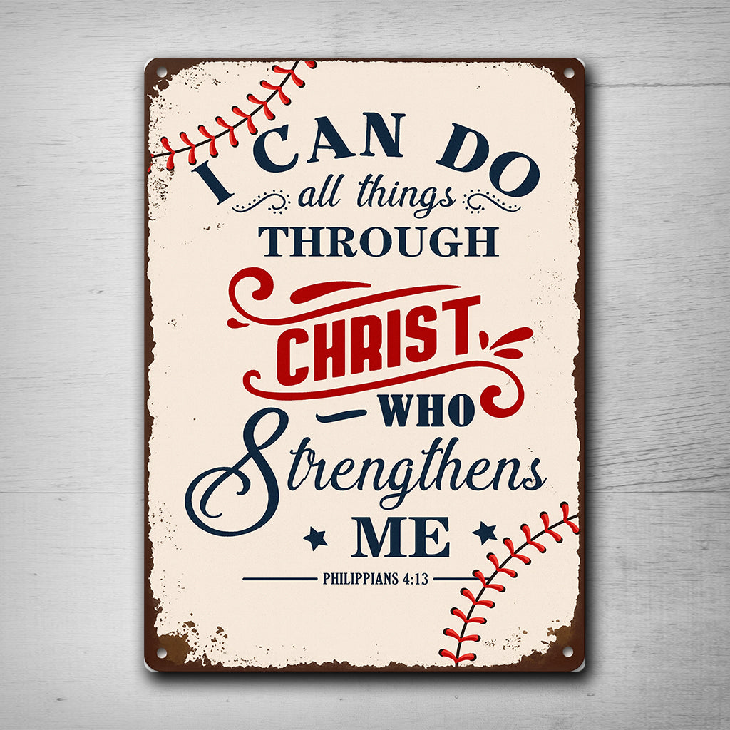 Inspirational Baseball Wall Sign I Can Do All Things Through Christ Baseball Gifts for Boys Room Decor Metal Sign