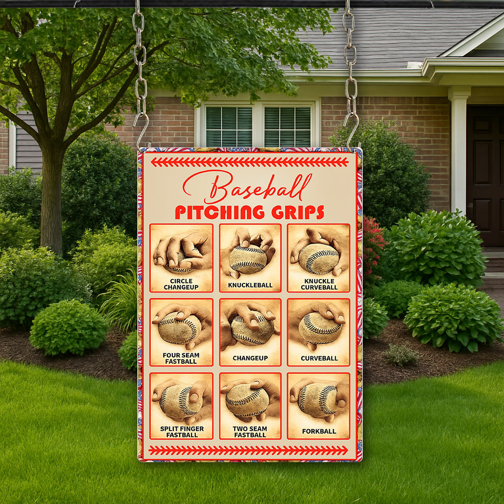 Boys Baseball Gifts Baseball Pitching Grips Wall Art Boys Room Decoration Gift for Baseball Enthusiasts Metal Sign 7