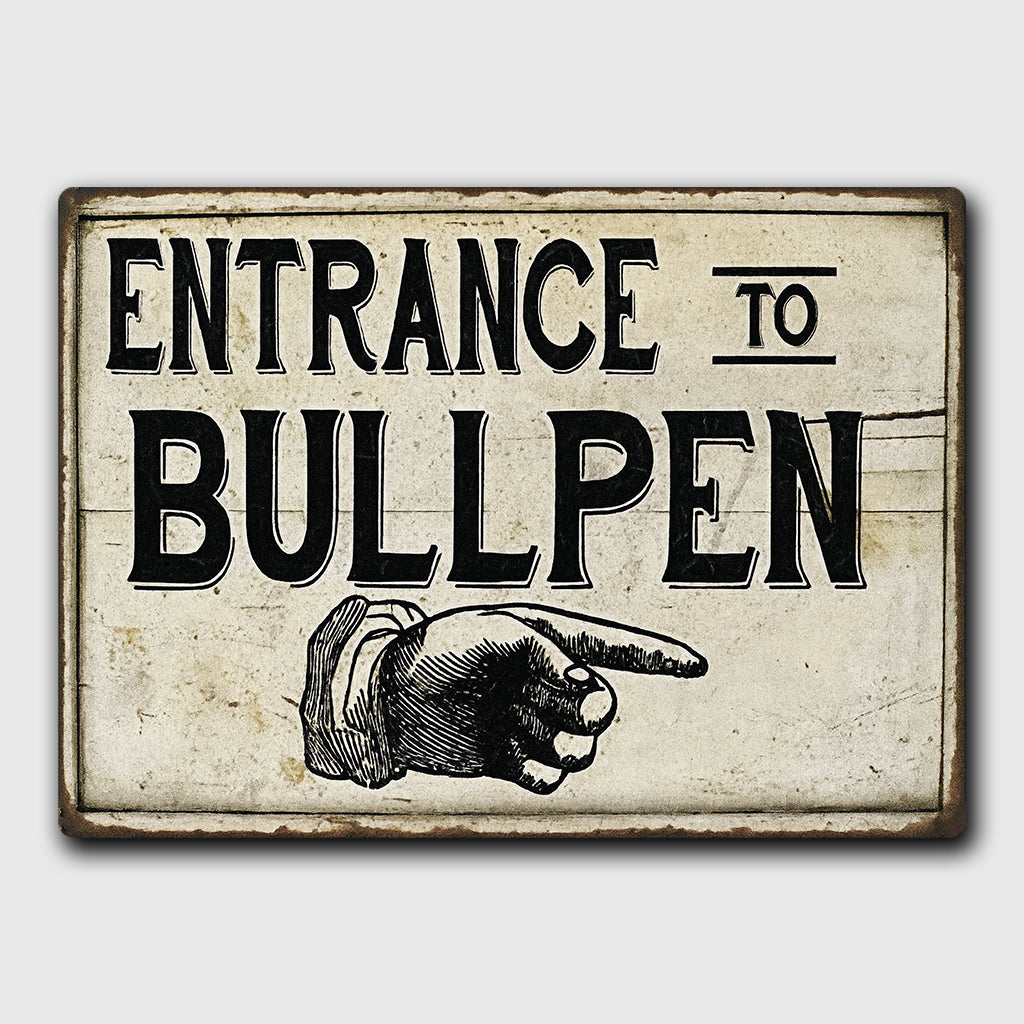 Entrance To Bullpen Sign Vintage Baseball Room Wall Decor Tin Plaque Metal Sign
