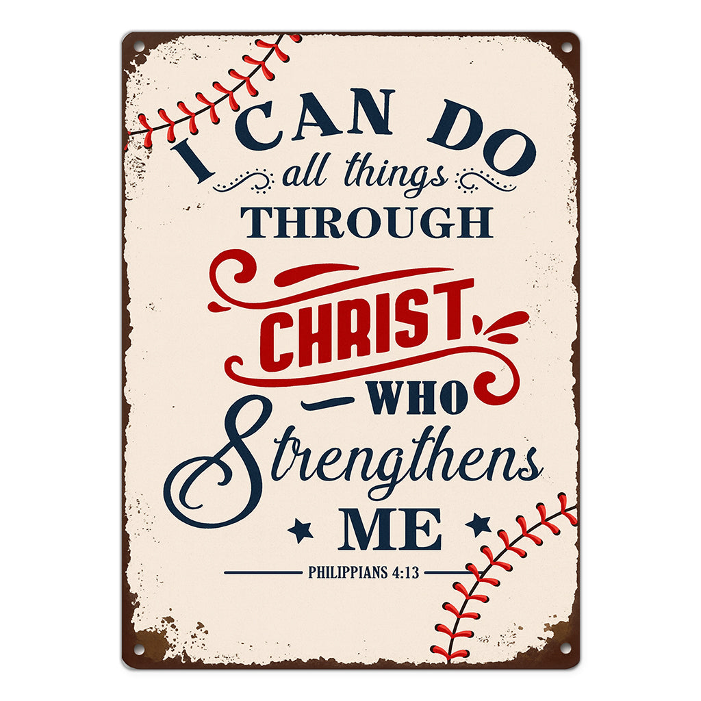 Inspirational Baseball Wall Sign I Can Do All Things Through Christ Baseball Gifts for Boys Room Decor Metal Sign 9