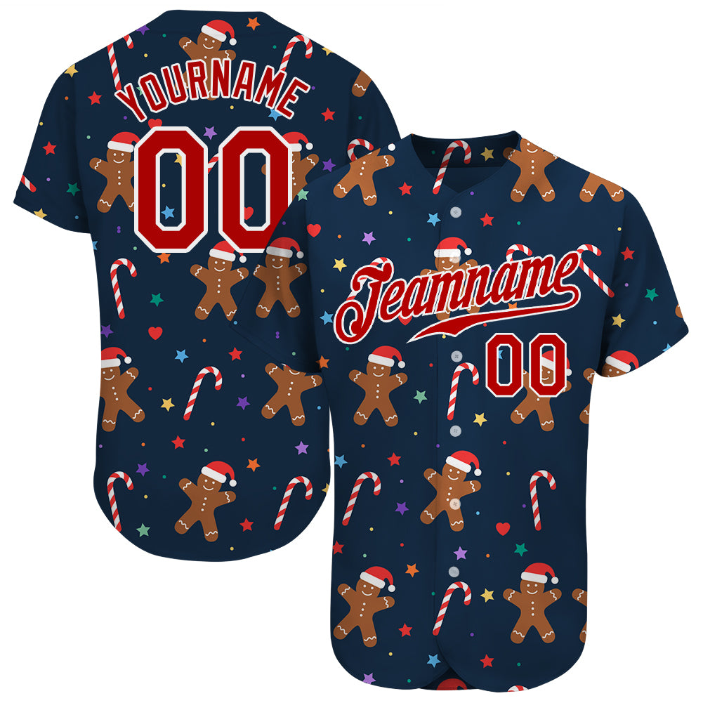Custom Navy Red-White Christmas 3D Baseball Jersey - JS70