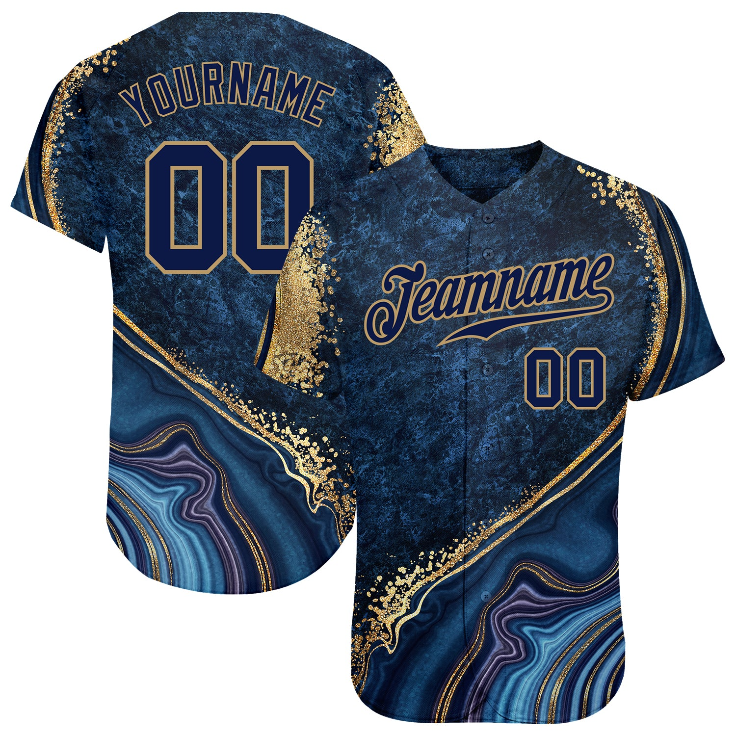 Custom Navy Navy-Old Gold 3D Pattern Design Marble Baseball Jersey