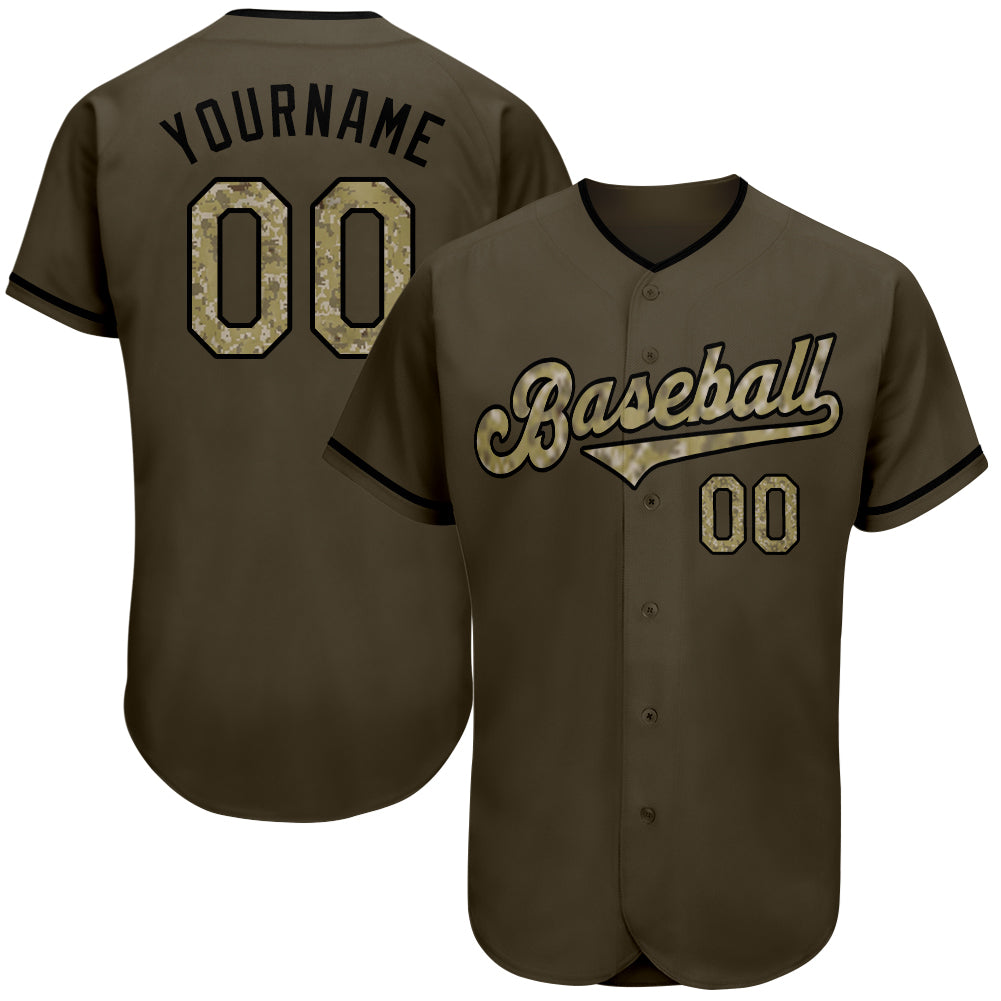 Custom Olive Camo-Black Salute To Service Baseball Jersey