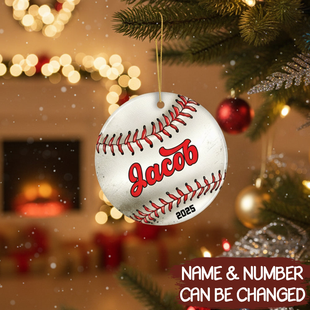 Personalized Baseball Christmas Festive Holiday Theme with Name and Date Acrylic Ornament - OR34 3