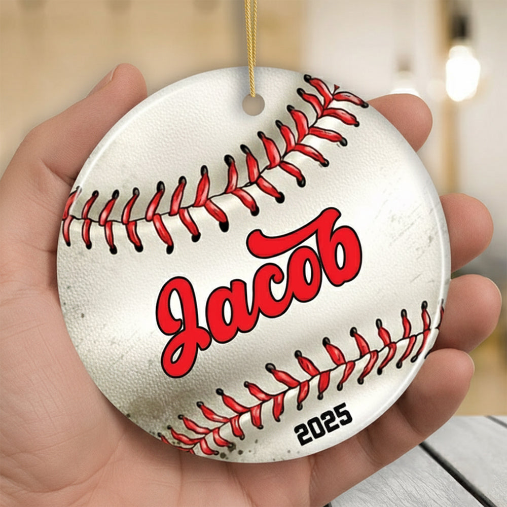 Personalized Baseball Christmas Festive Holiday Theme with Name and Date Acrylic Ornament - OR34