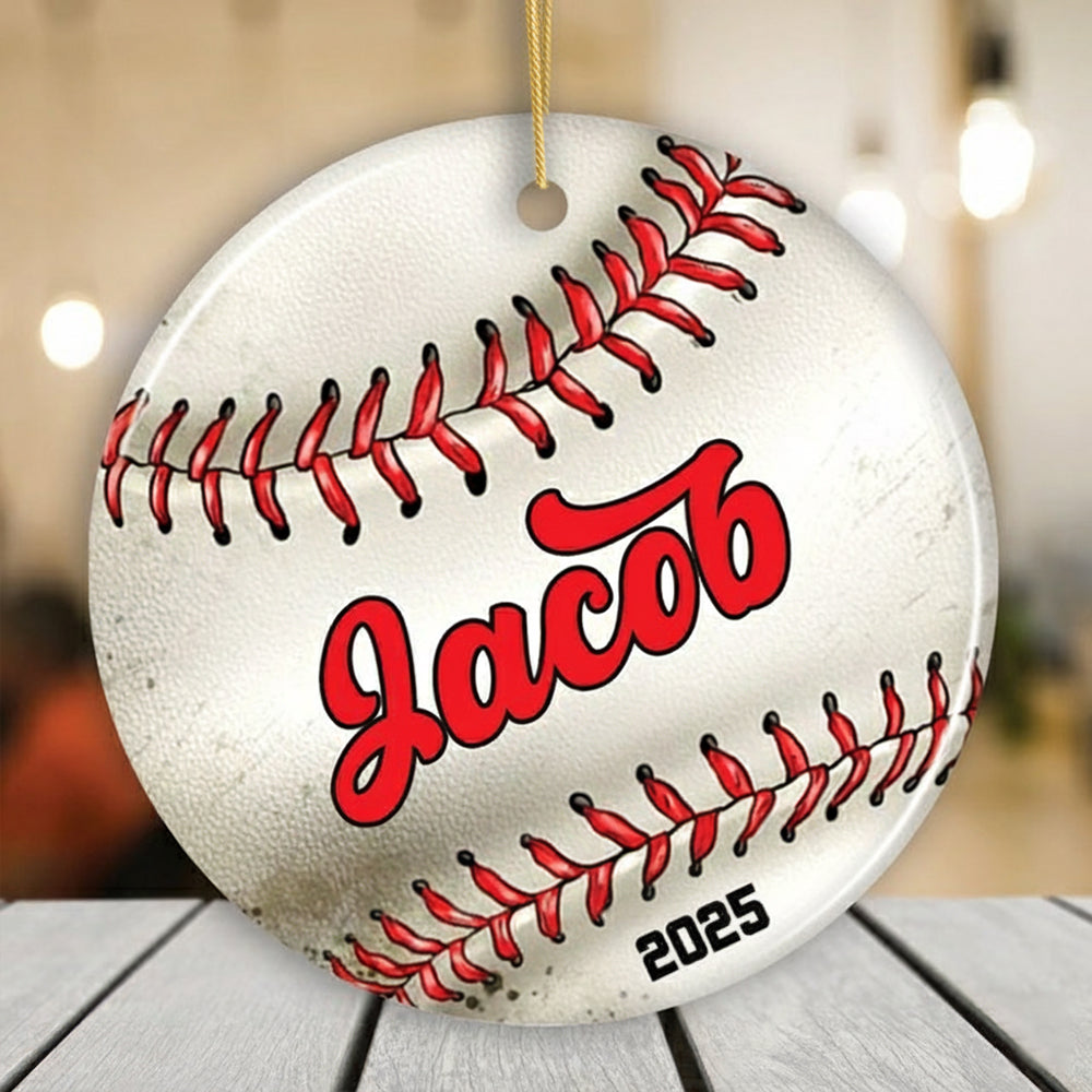 Personalized Baseball Christmas Festive Holiday Theme with Name and Date Acrylic Ornament - OR34