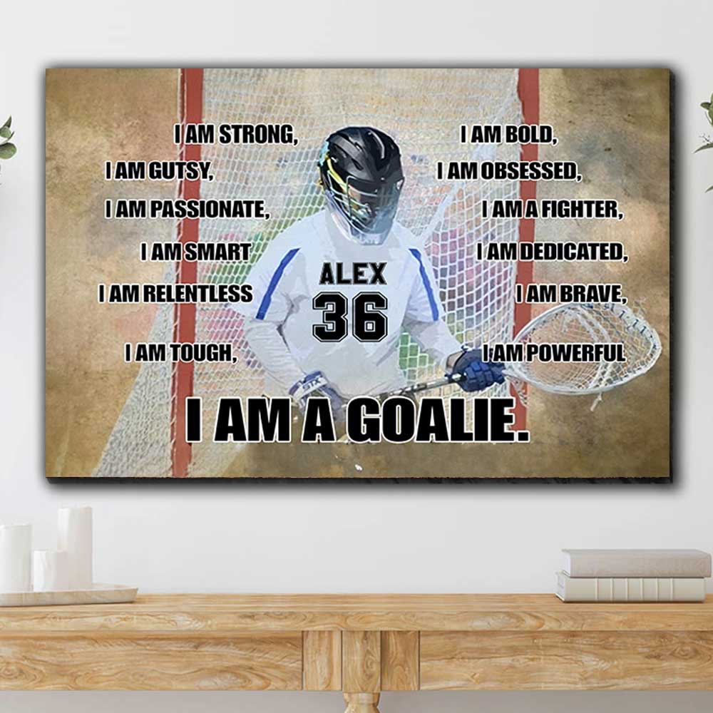 Custom name and number LaCrosse I am a Goalie canvas wall art print