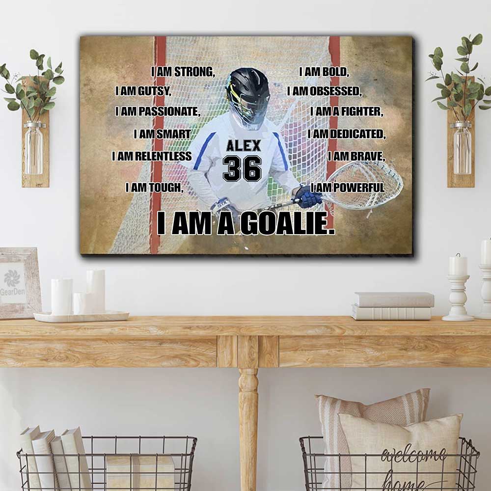 Custom name and number LaCrosse I am a Goalie canvas wall art print 5