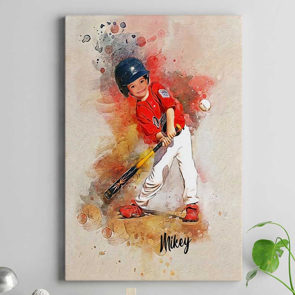 Personalized Name And Photo Painting Baseball Player Canvas Print Wall Art