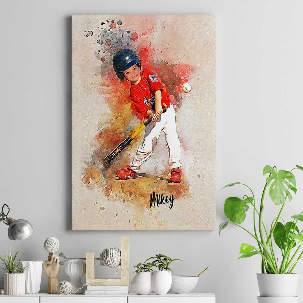 Personalized Name And Photo Painting Baseball Player Canvas Print Wall Art 3
