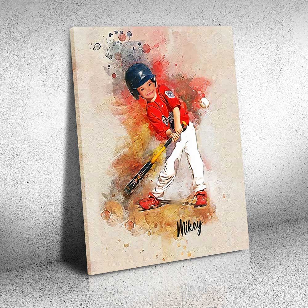 Personalized Name And Photo Painting Baseball Player Canvas Print Wall Art