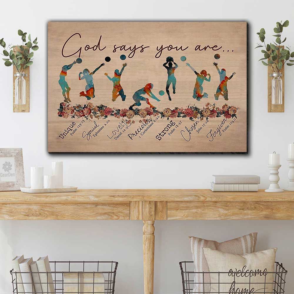 God says you are - Volleyball Brown Wooden Pattern canvas print wall art 3