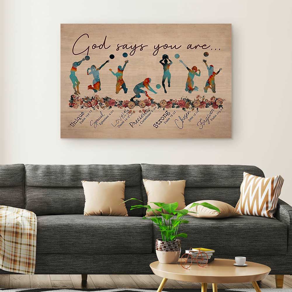 God says you are - Volleyball Brown Wooden Pattern canvas print wall art 4