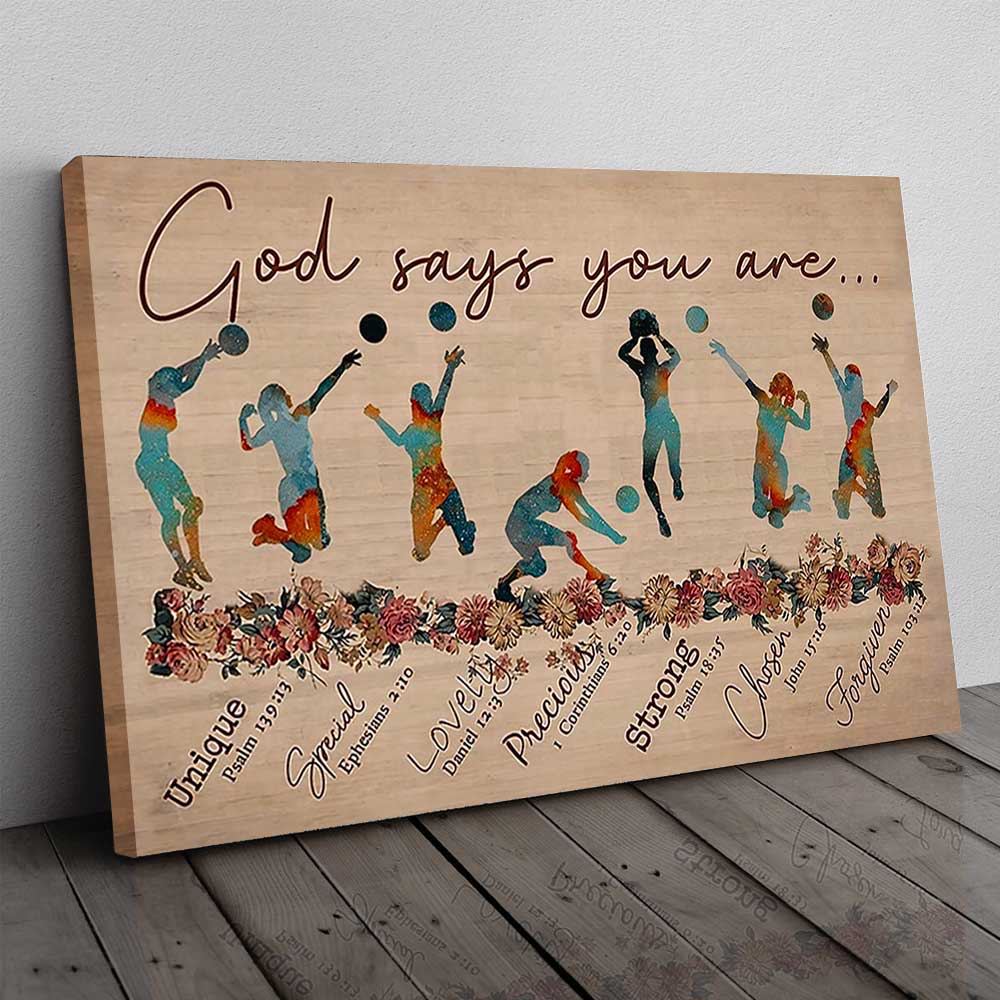 God says you are - Volleyball Brown Wooden Pattern canvas print wall art