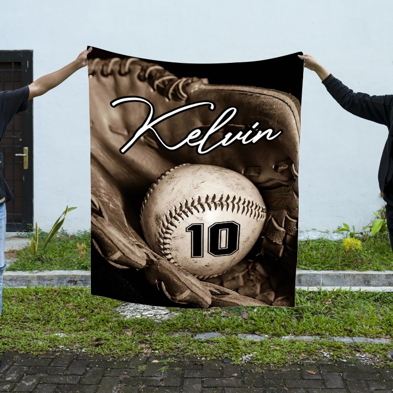 Vintage Baseball Custom Name & Number Fleece Blanket