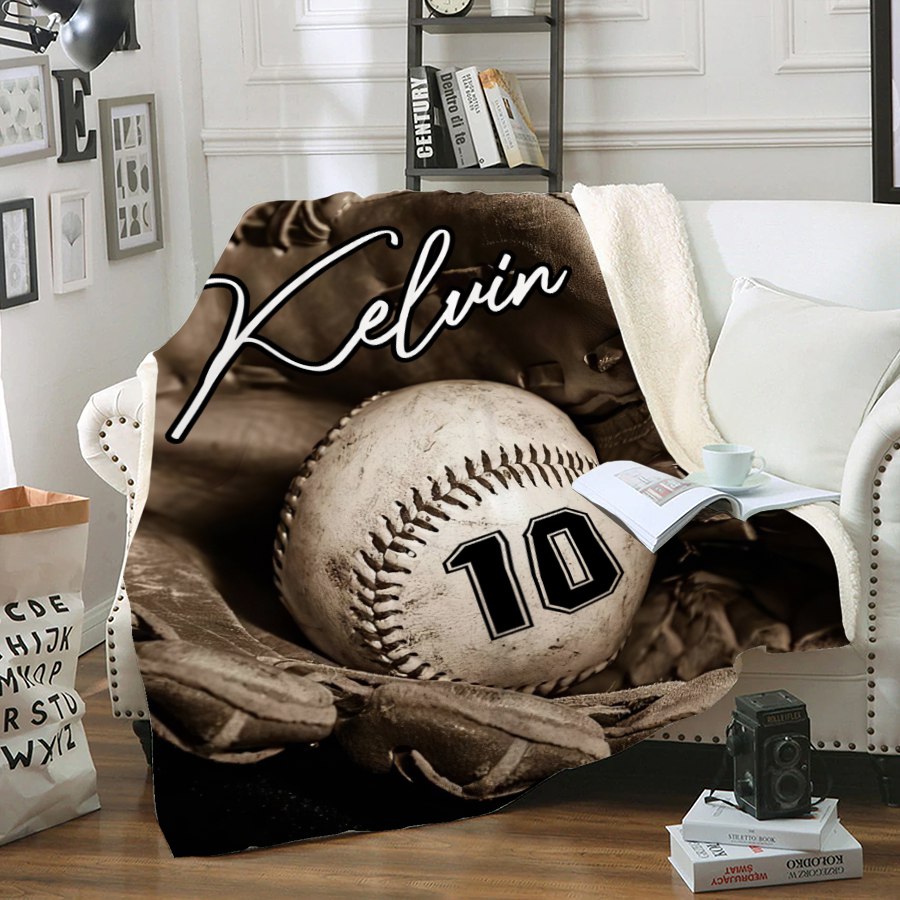 Vintage Baseball Custom Name & Number Fleece Blanket