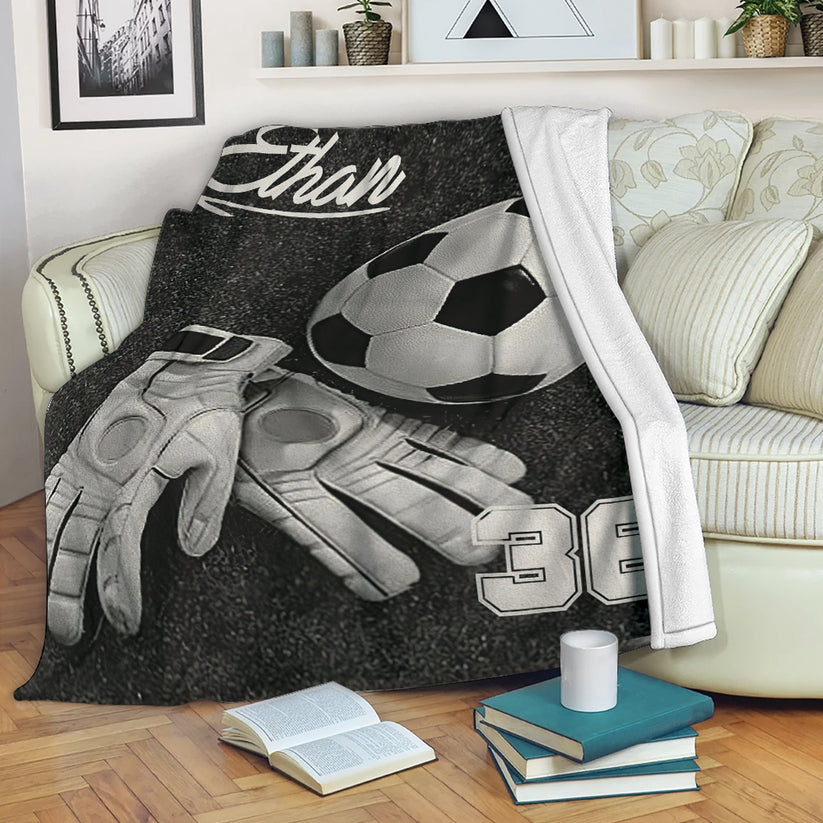 Custom Soccer Goalkeeper Fleece Blanket Throw, Personalized Name Number Soft Cozy Plush Blanket 3