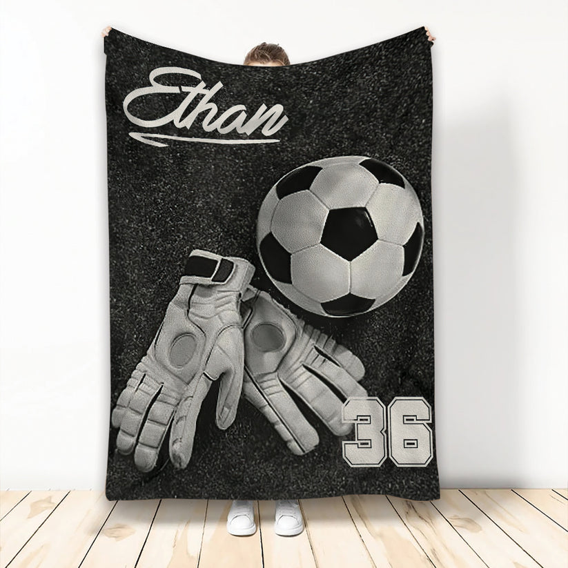 Custom Soccer Goalkeeper Fleece Blanket Throw, Personalized Name Number Soft Cozy Plush Blanket
