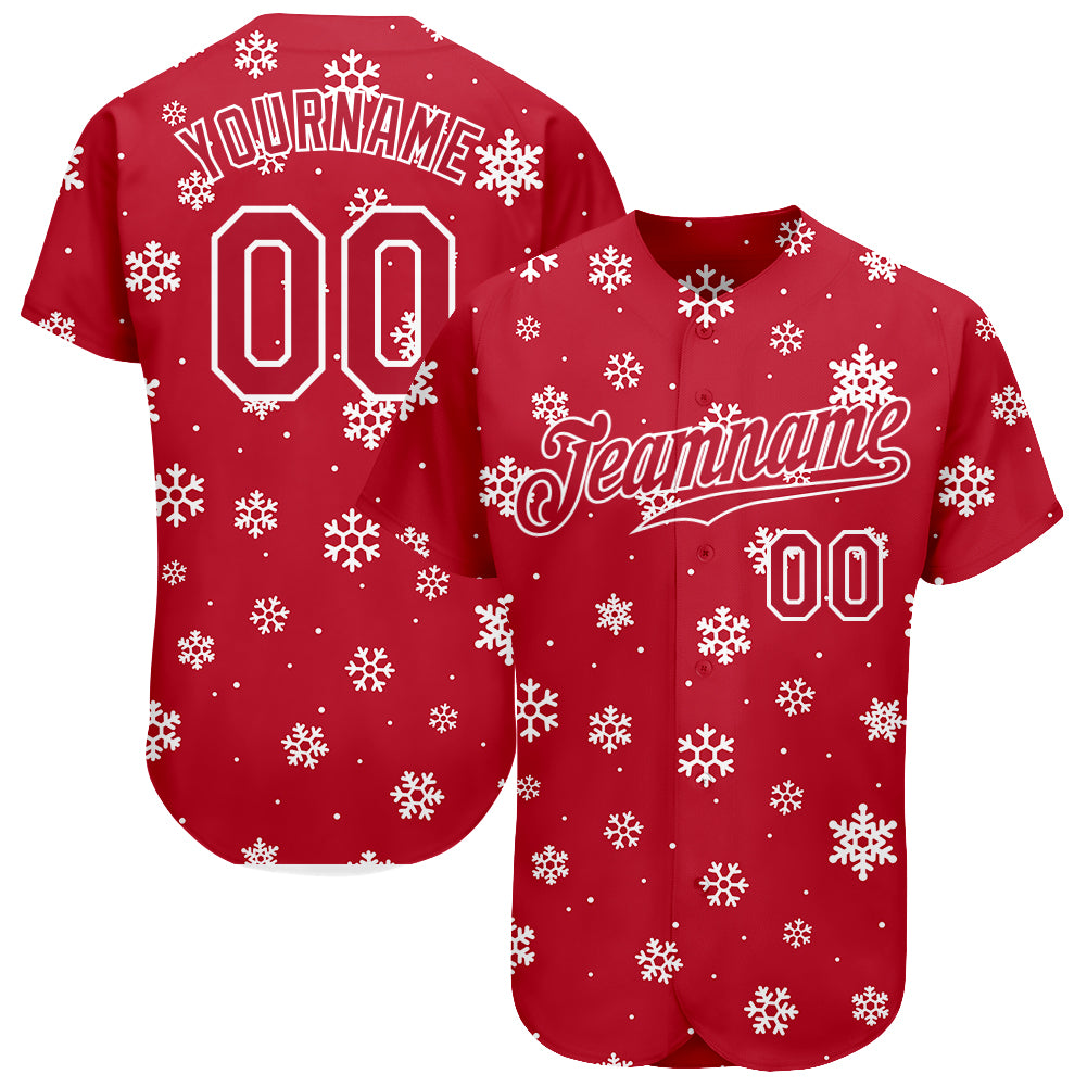 Custom Red Red-White Christmas 3D Baseball Jersey - JS71