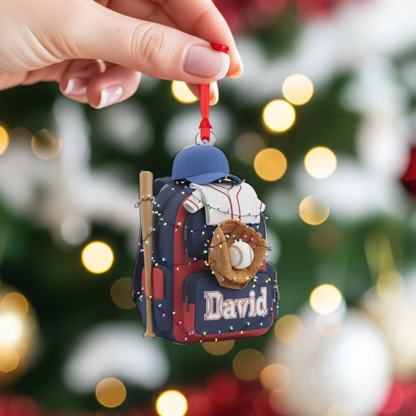 Personalized Baseball Backpack Custom Name Xmas Tree Decor Acrylic Ornament - OR27 5
