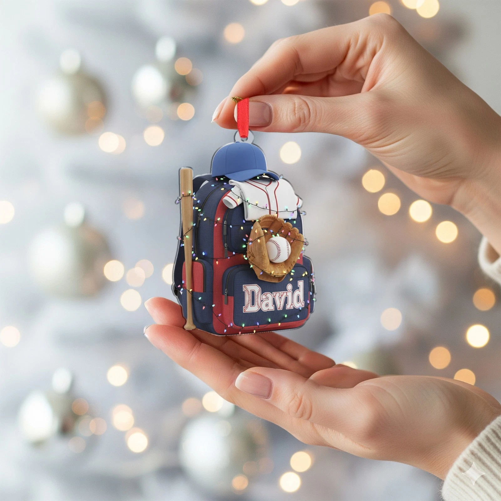 Personalized Baseball Backpack Custom Name Xmas Tree Decor Acrylic Ornament - OR27 4