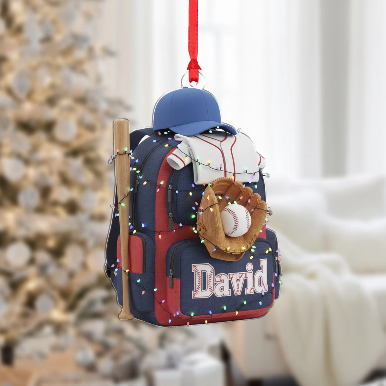 Personalized Baseball Backpack Custom Name Xmas Tree Decor Acrylic Ornament - OR27