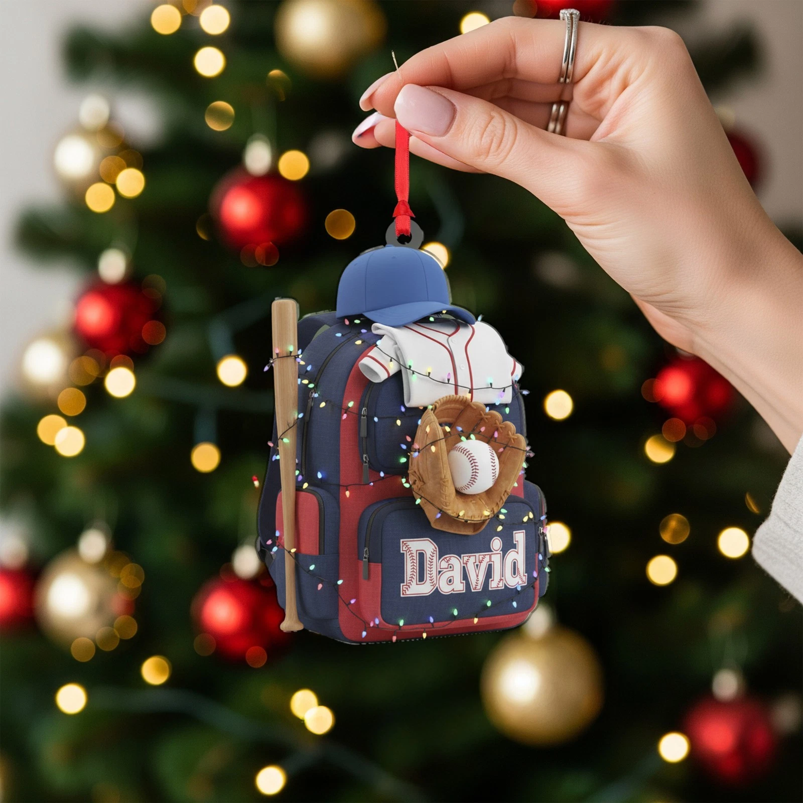 Personalized Baseball Backpack Custom Name Xmas Tree Decor Acrylic Ornament - OR27