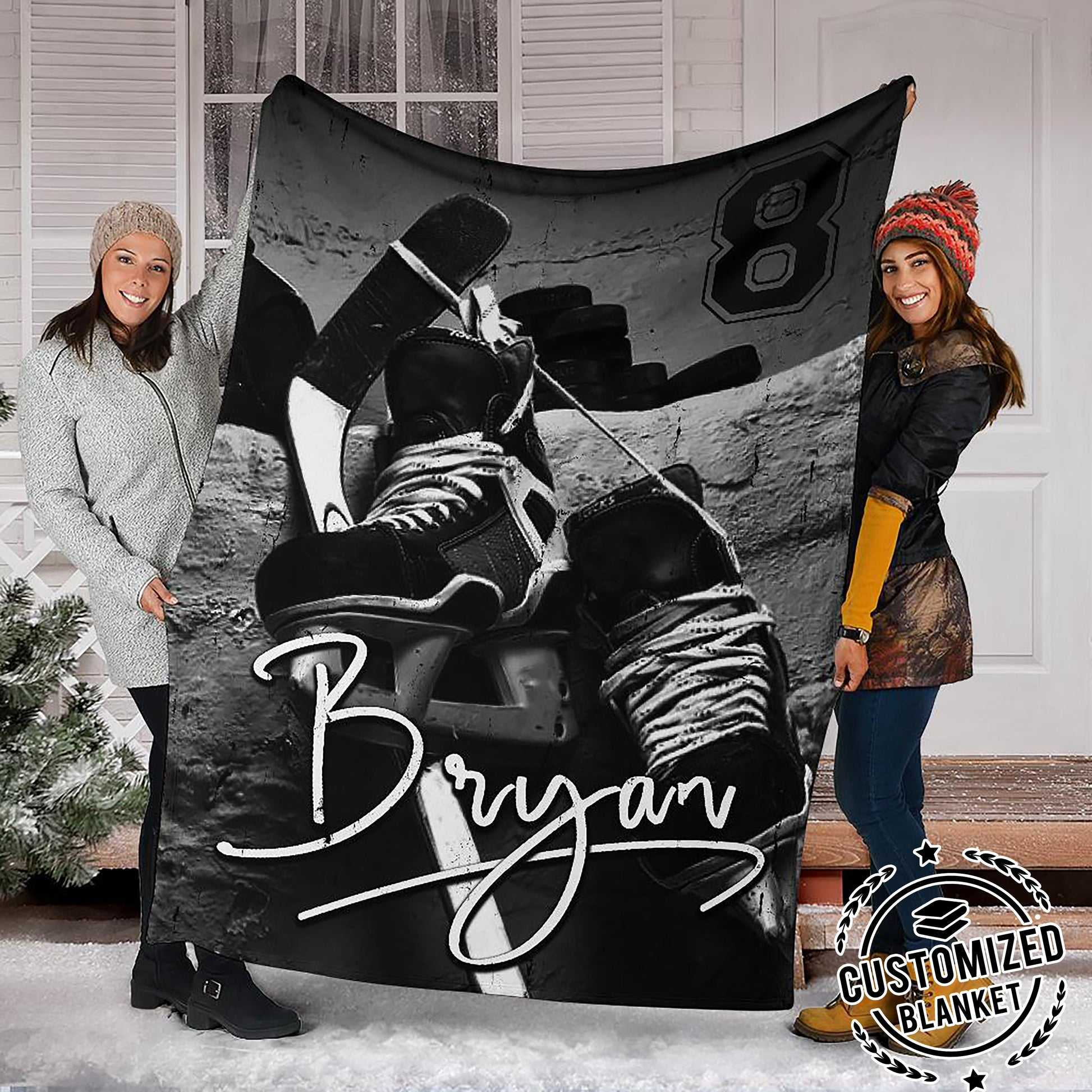Personalized Hockey Blanket Ice Hockey Shoes Fleece Blanket