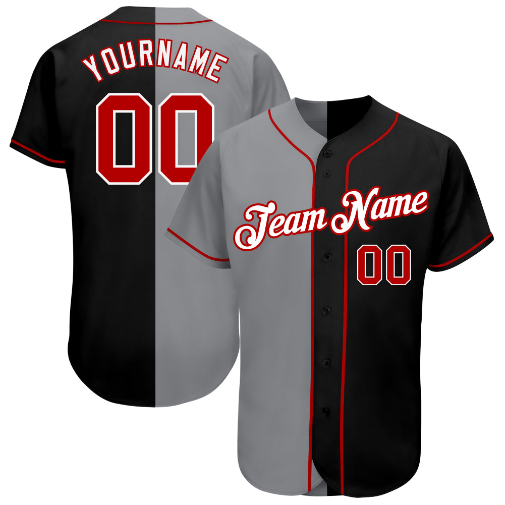 Custom Black Red-Gray Split Fashion Baseball Jersey