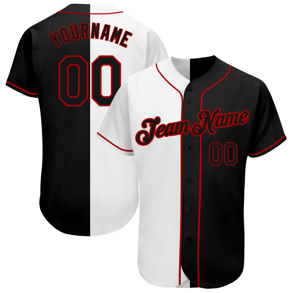 Custom White-Black Red Split Fashion Baseball Jersey