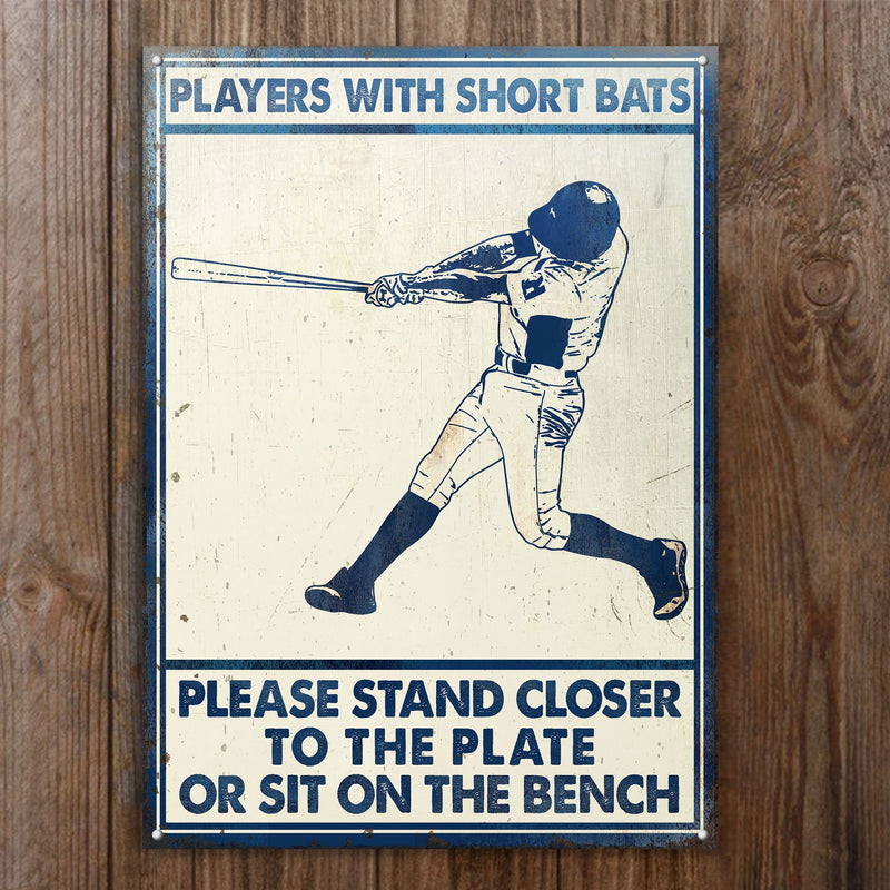 Personalized Baseball Players Short Bats Classic Metal Signs