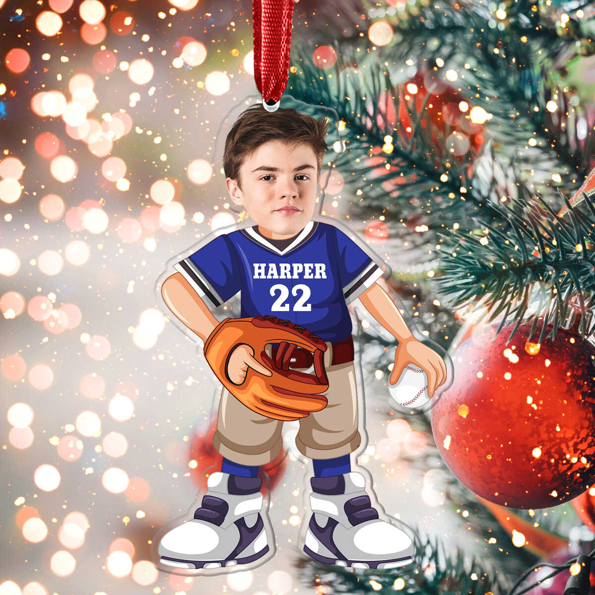 Baseball Player Custom Name Number Keepsake Photo 2D Acrylic Ornament - OR43