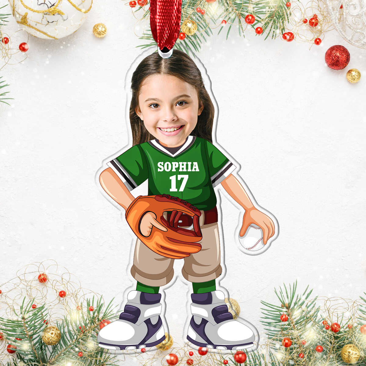 Baseball Player Custom Name Number Keepsake Photo 2D Acrylic Ornament - OR43 5