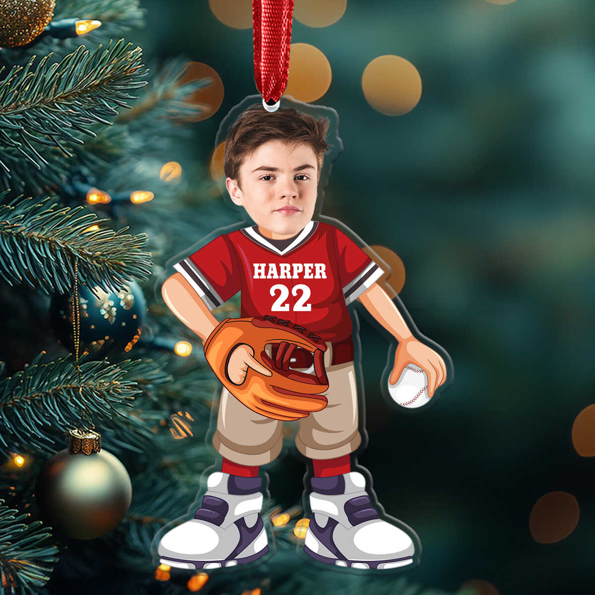 Baseball Player Custom Name Number Keepsake Photo 2D Acrylic Ornament - OR43 4