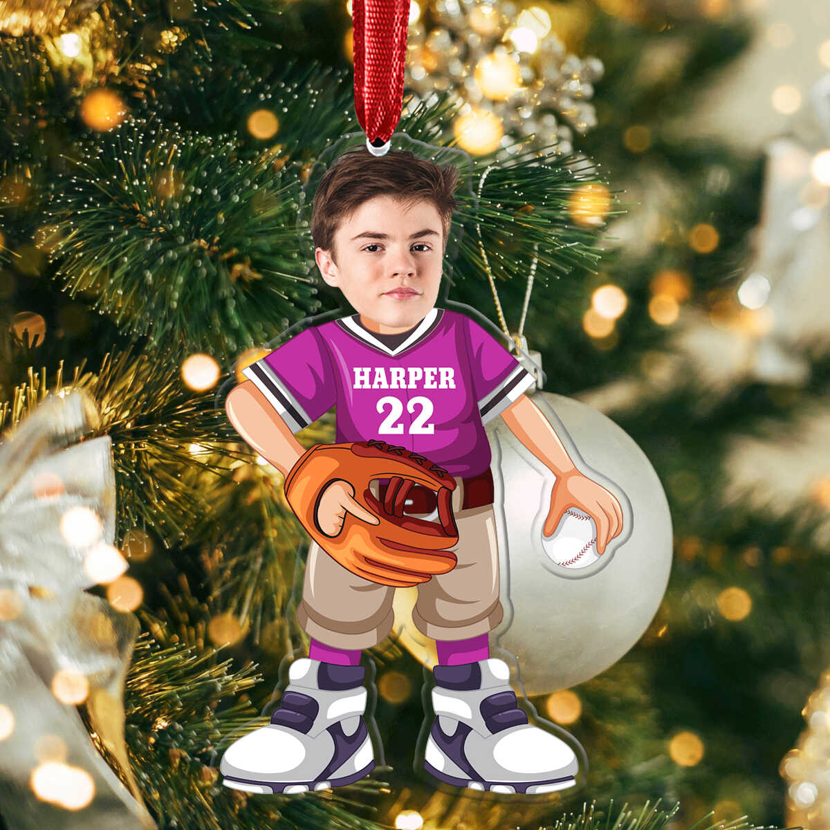 Baseball Player Custom Name Number Keepsake Photo 2D Acrylic Ornament - OR43 3