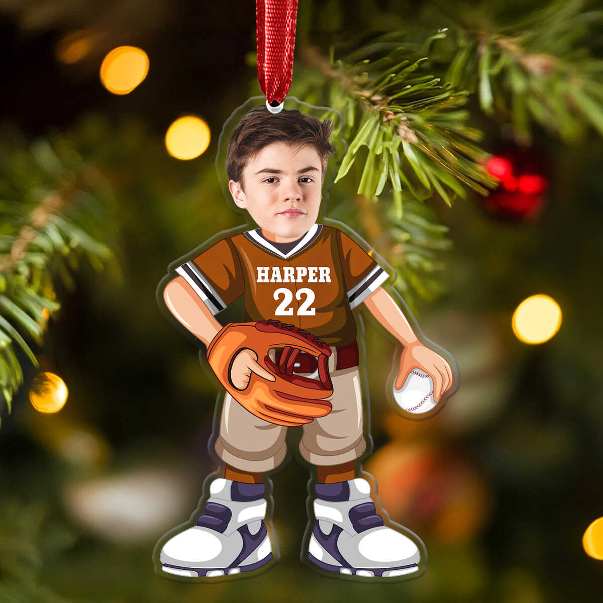 Baseball Player Custom Name Number Keepsake Photo 2D Acrylic Ornament - OR43