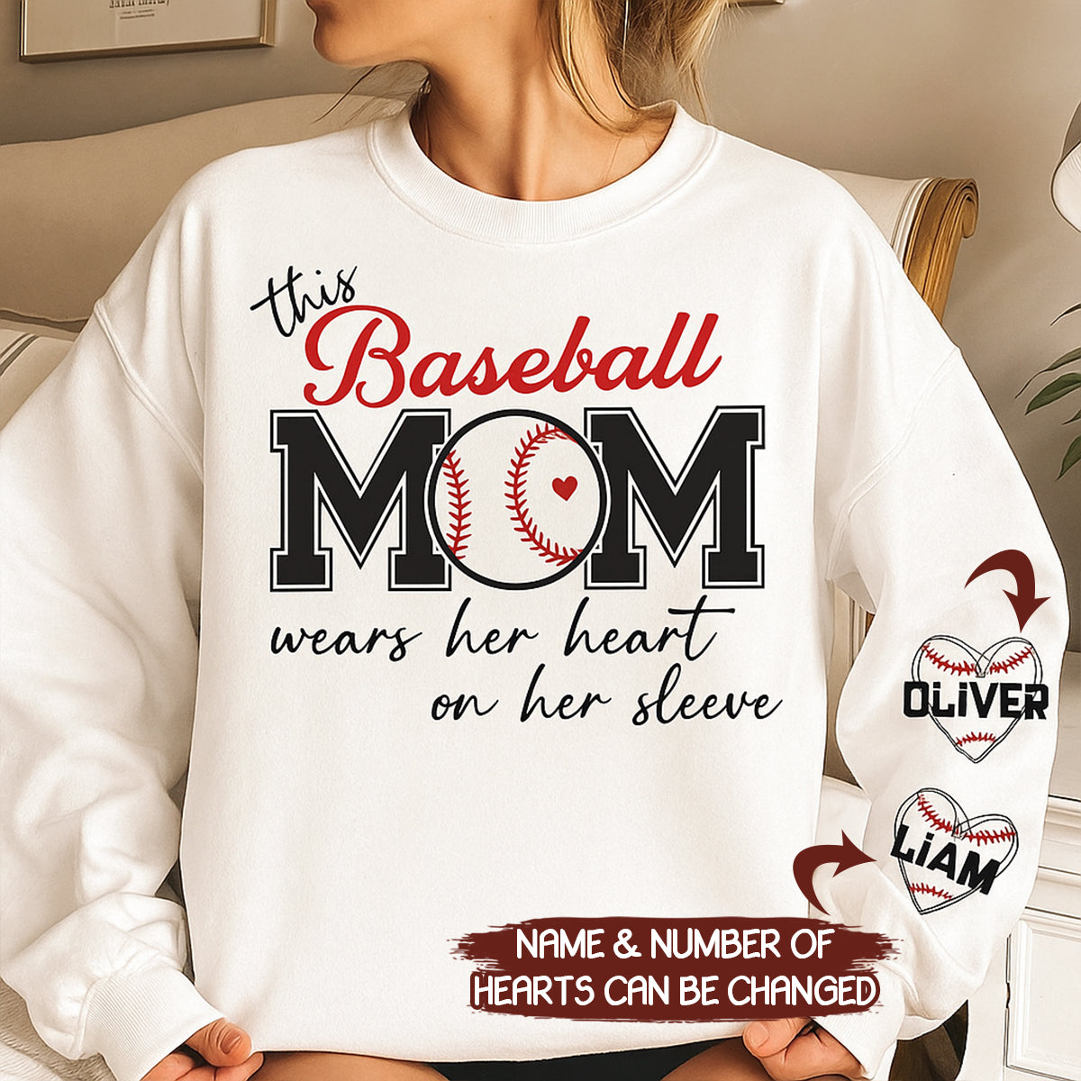 Baseball Mom Wear Her Heart On Her Sleeve Personalized Sweatshirt - SS1 5