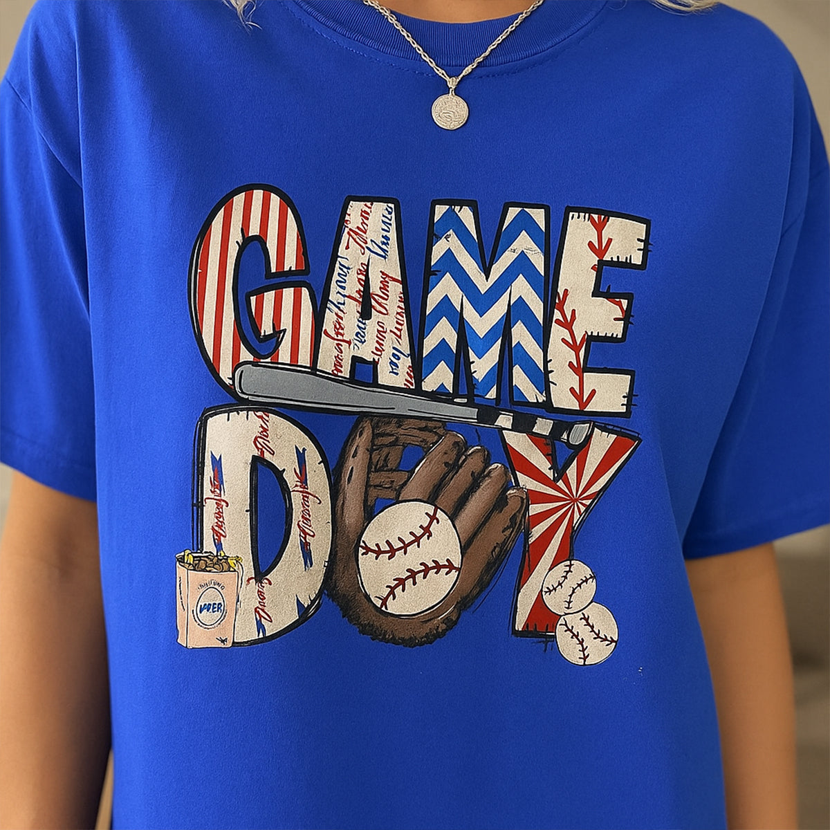 Baseball Game Day Shirts for Women Baseball Letter Graphic Tee Shirts Short Sleeve Crew Neck Casual Summer Graphic T-Shirt - TS04