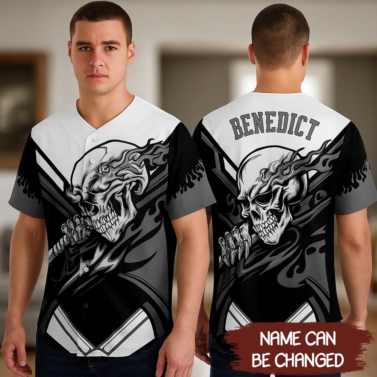 Custom White Gray-Black 3D Skull Authentic Baseball Jersey - JS64