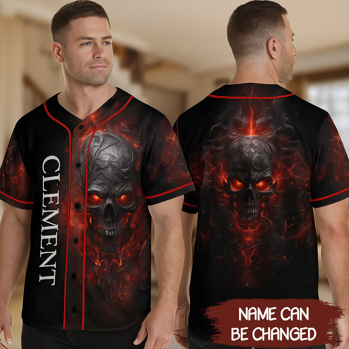 Ripped Fire Skull Custom Baseball Jersey - JS54 5