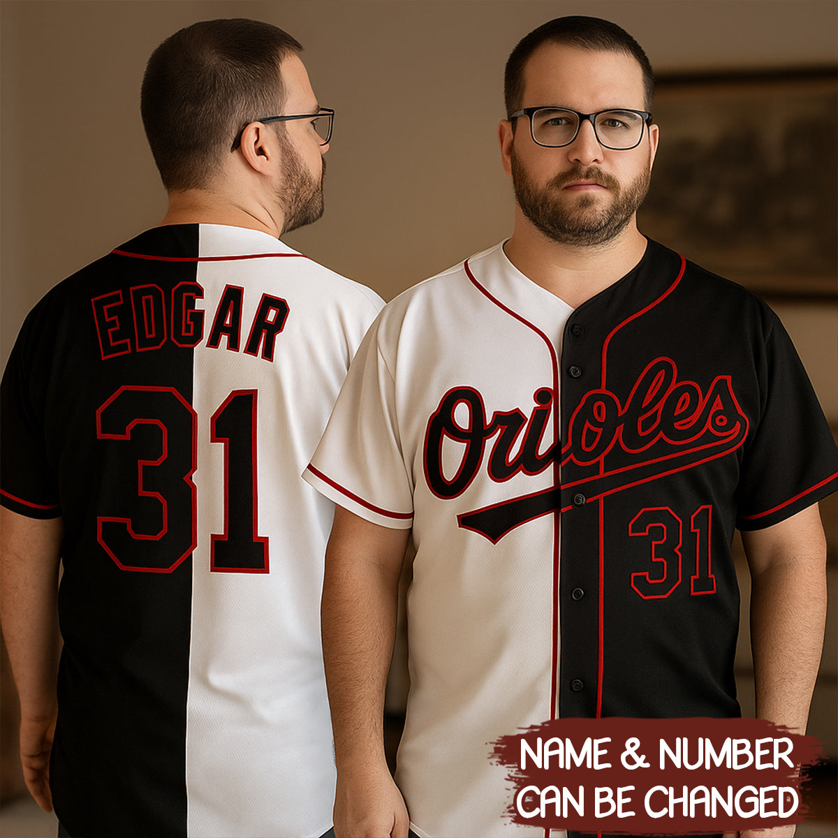 Custom White-Black Red Split Fashion Baseball Jersey