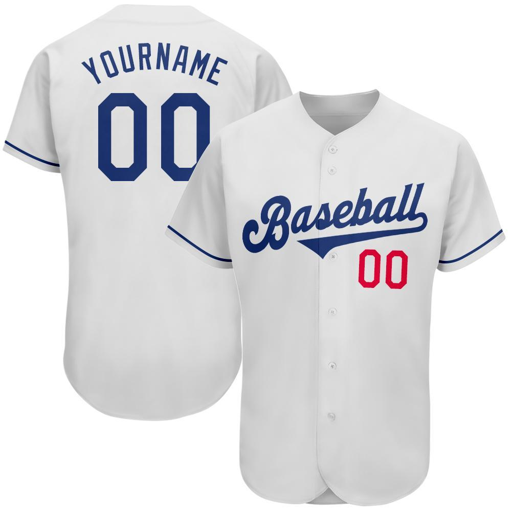 Custom White Royal-Red Baseball Jersey